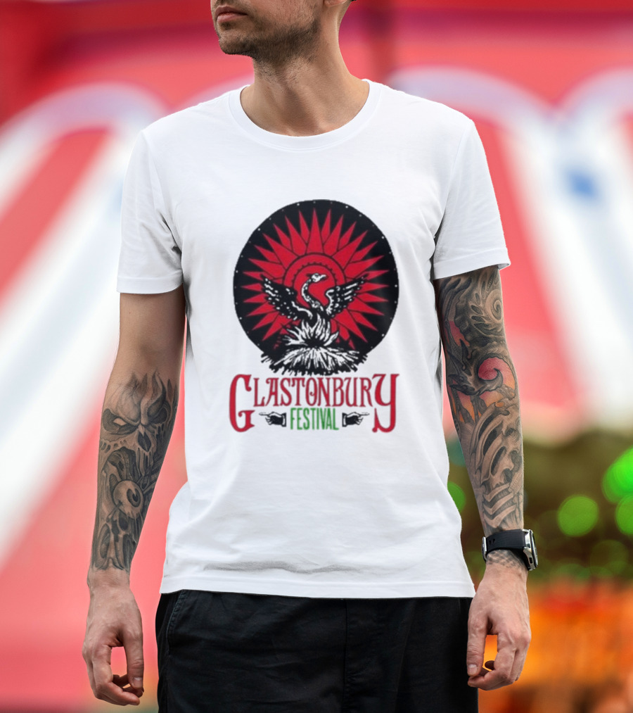 Glastonbury Festival 2024 Phoenix Red Sunburst T-Shirt