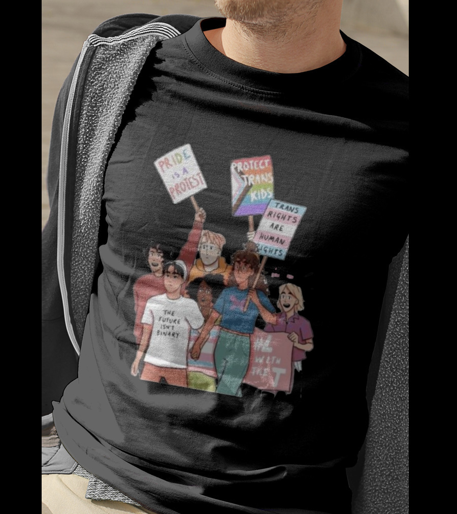 Heartstopper Pride Protest The Future Isn't Binary Protect Trans Kids Rights T-Shirt