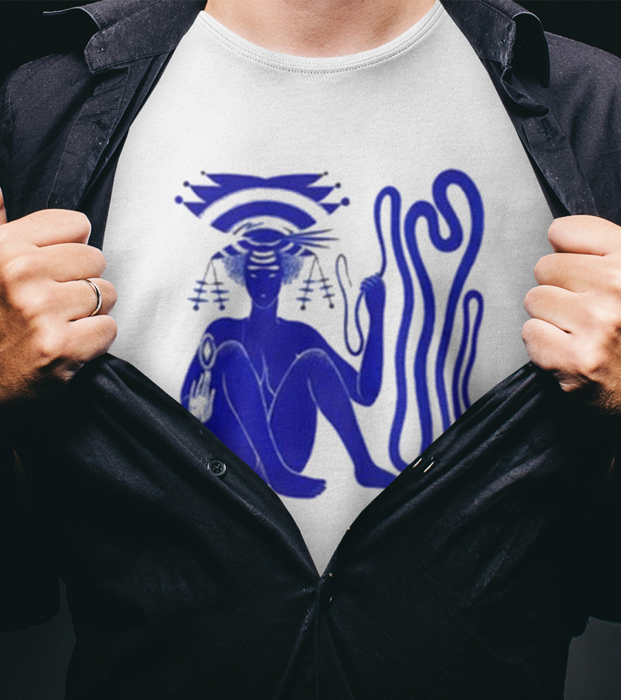 Hiatus Kaiyote Love Heart Cheat Code Abstract Blue Figure With Spiral Elements T-Shirt