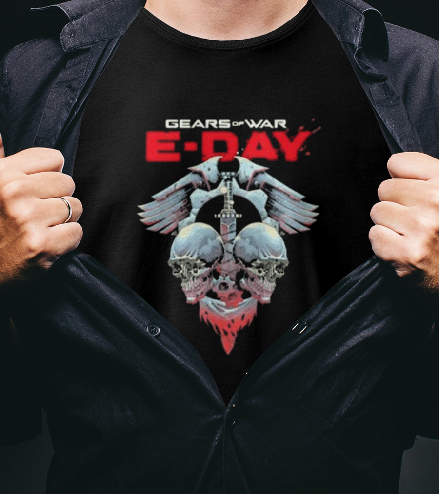 Gears Of War E-Day Skulls And Weaponry Design By Luke Preece T-Shirt