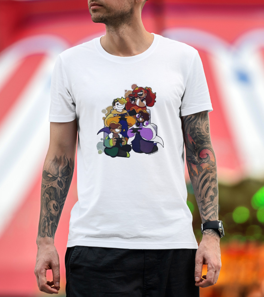 Bish Bash Bots Colorful Cartoon Characters Gaming Together T-Shirt