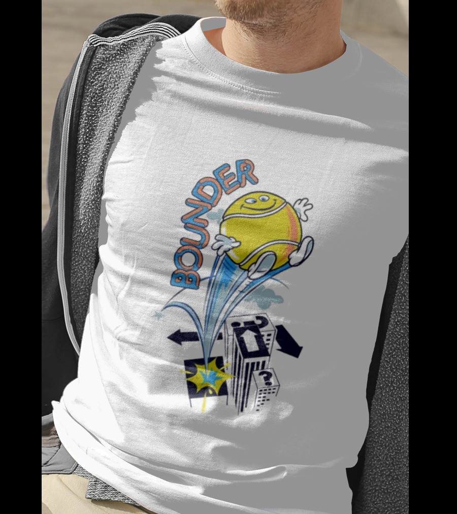 Bounding Yellow Character Rooftop Adventure T-Shirt