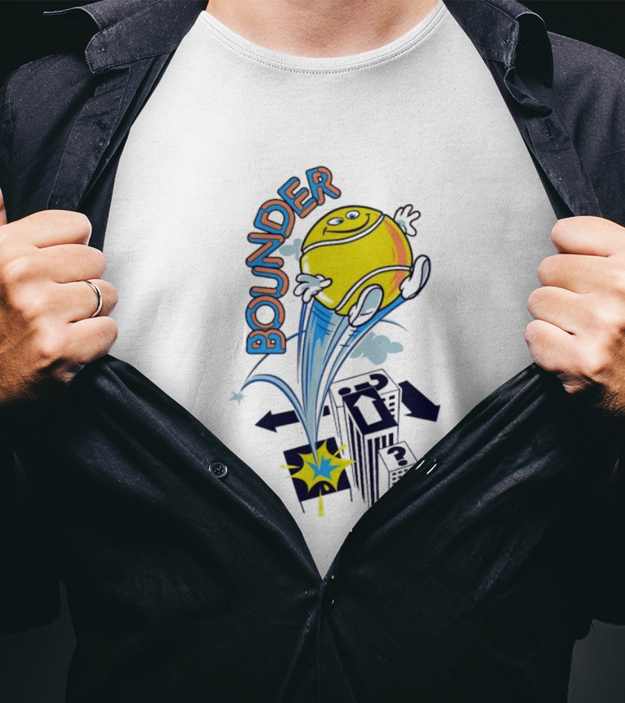 Bounding Yellow Character Rooftop Adventure T-Shirt