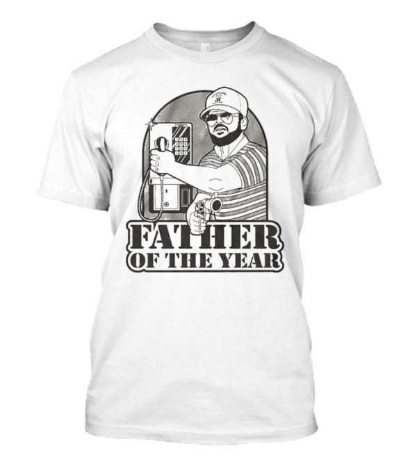 Father Of The Year Payphone Striped Shirt Beard Glasses Hat T-Shirt