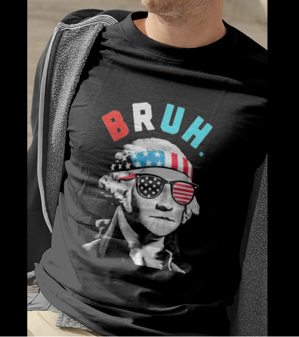 George Washington Bruh 4th Of July 2024 American Flag Glasses Bandana T-Shirt