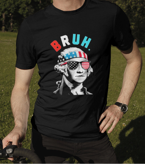 George Washington Bruh 4th Of July 2024 American Flag Glasses Bandana T-Shirt