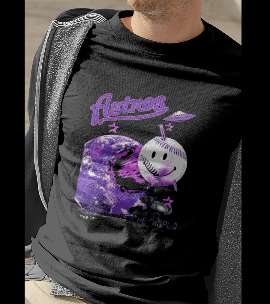 Astros Houston Cosmic Baseball World Space City Iconic Smiley Planetary Galaxy T-Shirt