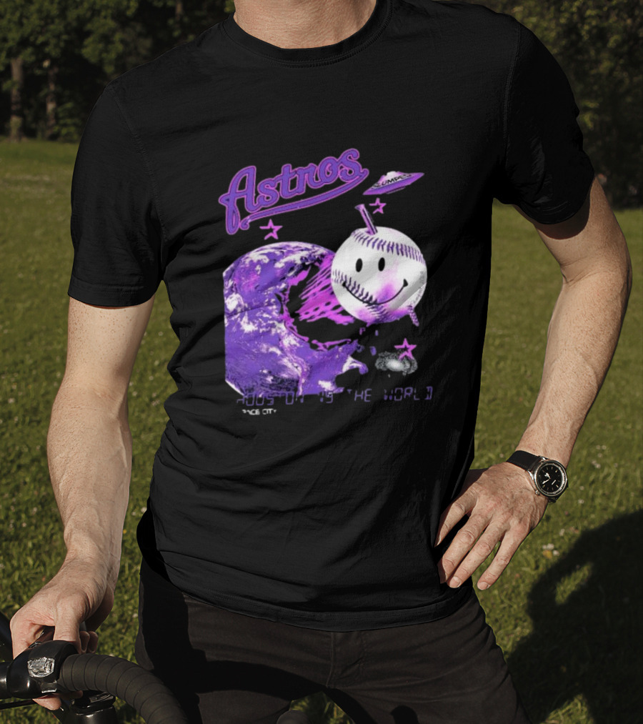 Astros Houston Cosmic Baseball World Space City Iconic Smiley Planetary Galaxy T-Shirt