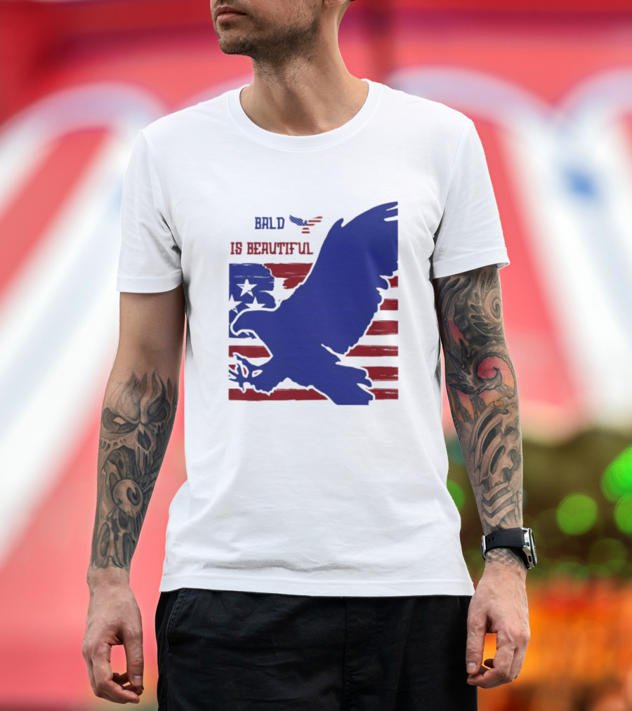 Bald Is Beautiful American Flag Eagle Stars Stripes T-Shirt