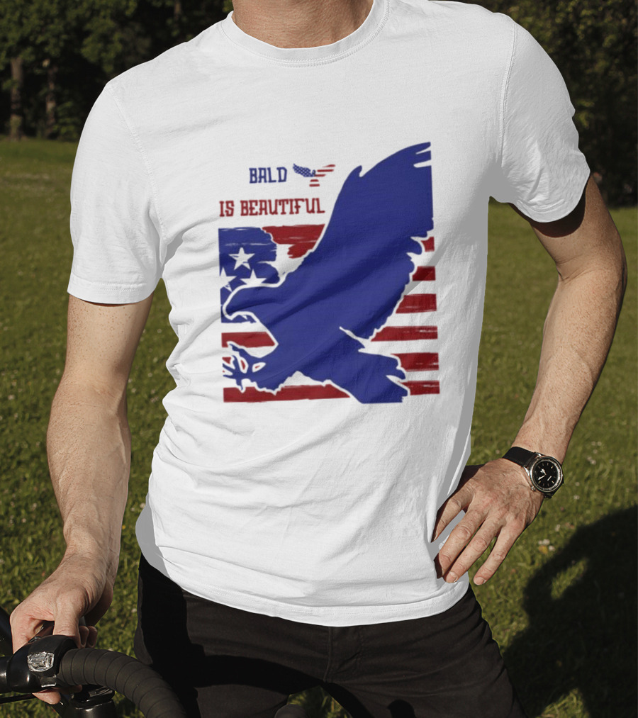 Bald Is Beautiful American Flag Eagle Stars Stripes T-Shirt