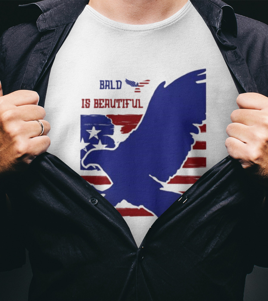 Bald Is Beautiful American Flag Eagle Stars Stripes T-Shirt