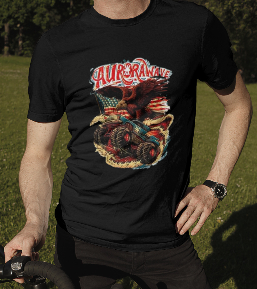 Aurorawave America F Yeah Eagle Monster Truck Vintage USA Flag T-Shirt