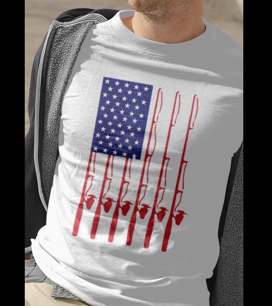 Fathers Day Fishing American Flag T-Shirt