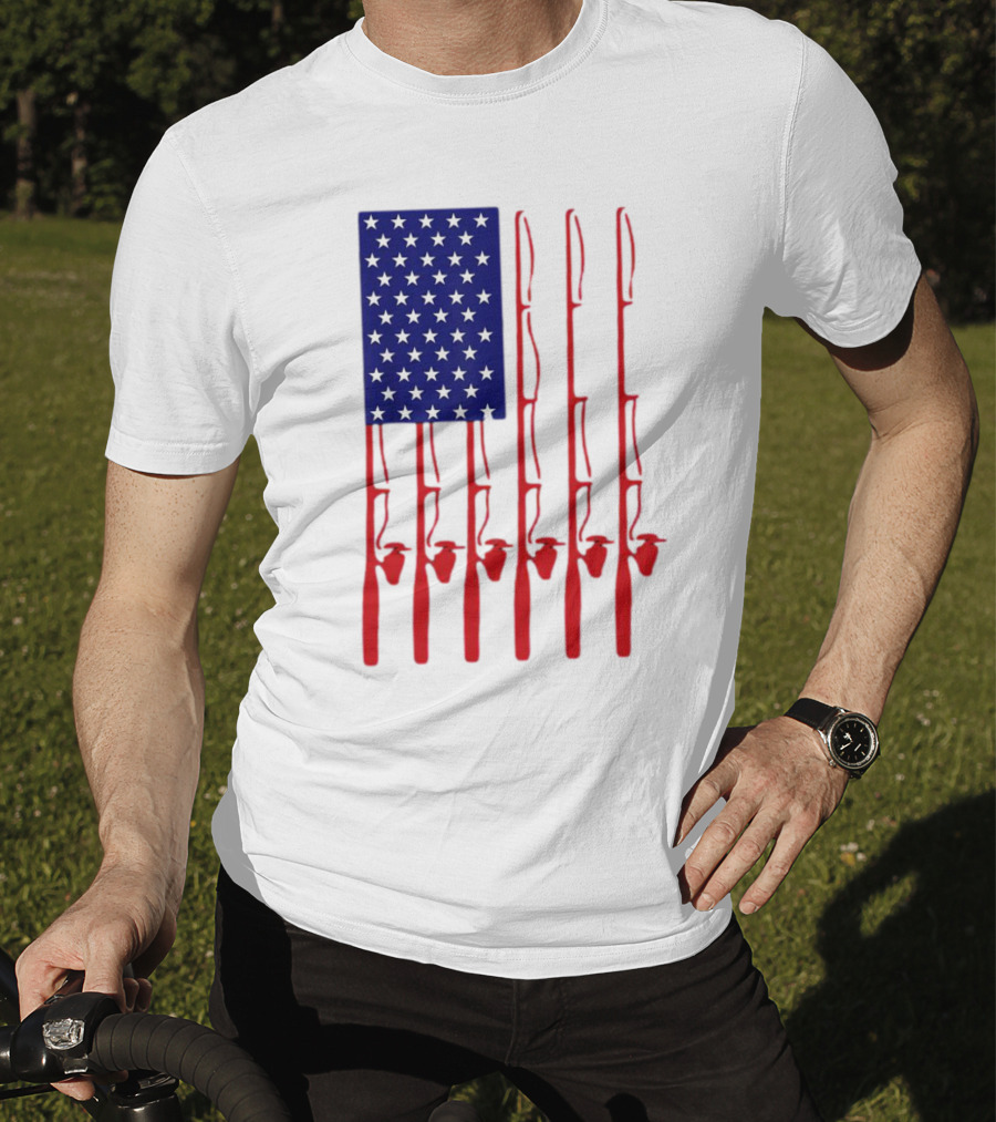Fathers Day Fishing American Flag T-Shirt