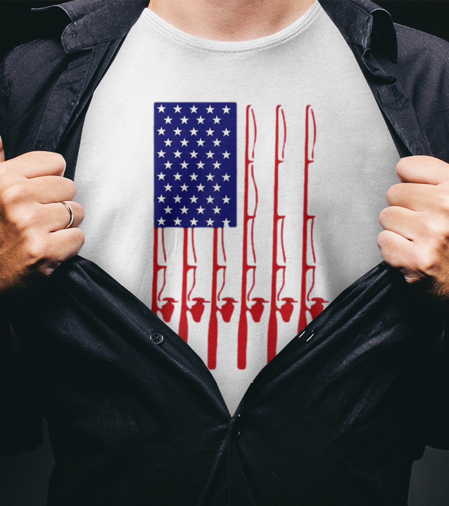 Fathers Day Fishing American Flag T-Shirt