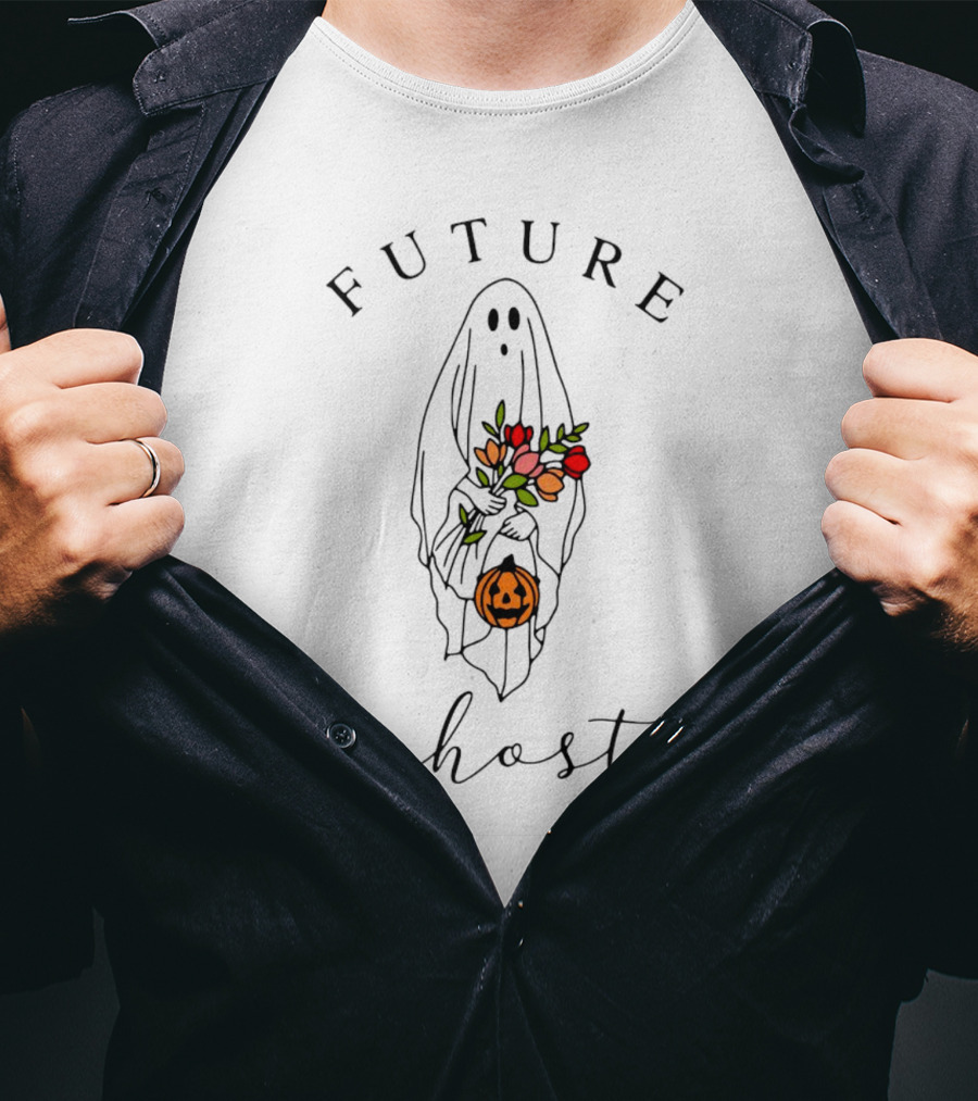 Future Ghost Holding Flowers And Pumpkin Halloween T-Shirt