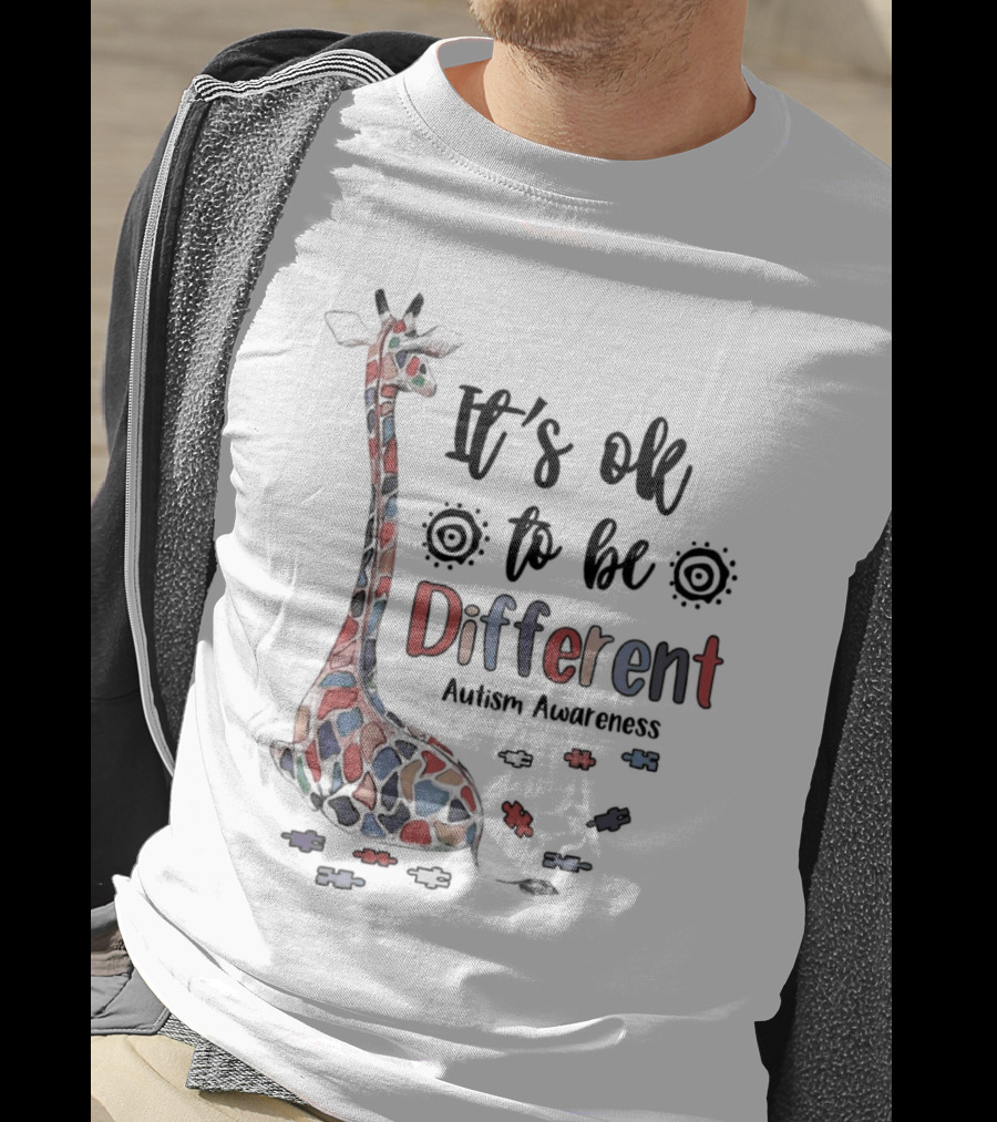 It's Ok To Be Different Giraffe Autism Awareness T-Shirt