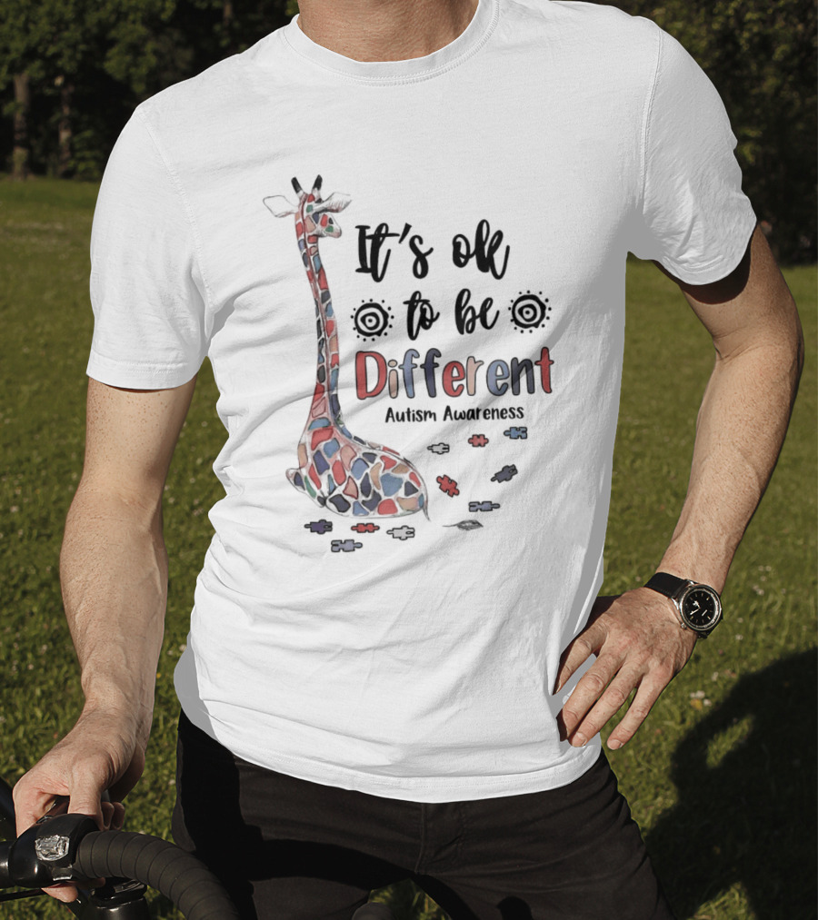It's Ok To Be Different Giraffe Autism Awareness T-Shirt