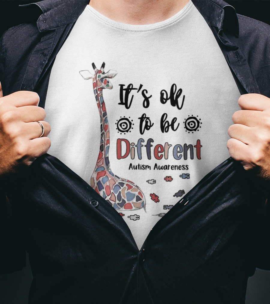 It's Ok To Be Different Giraffe Autism Awareness T-Shirt