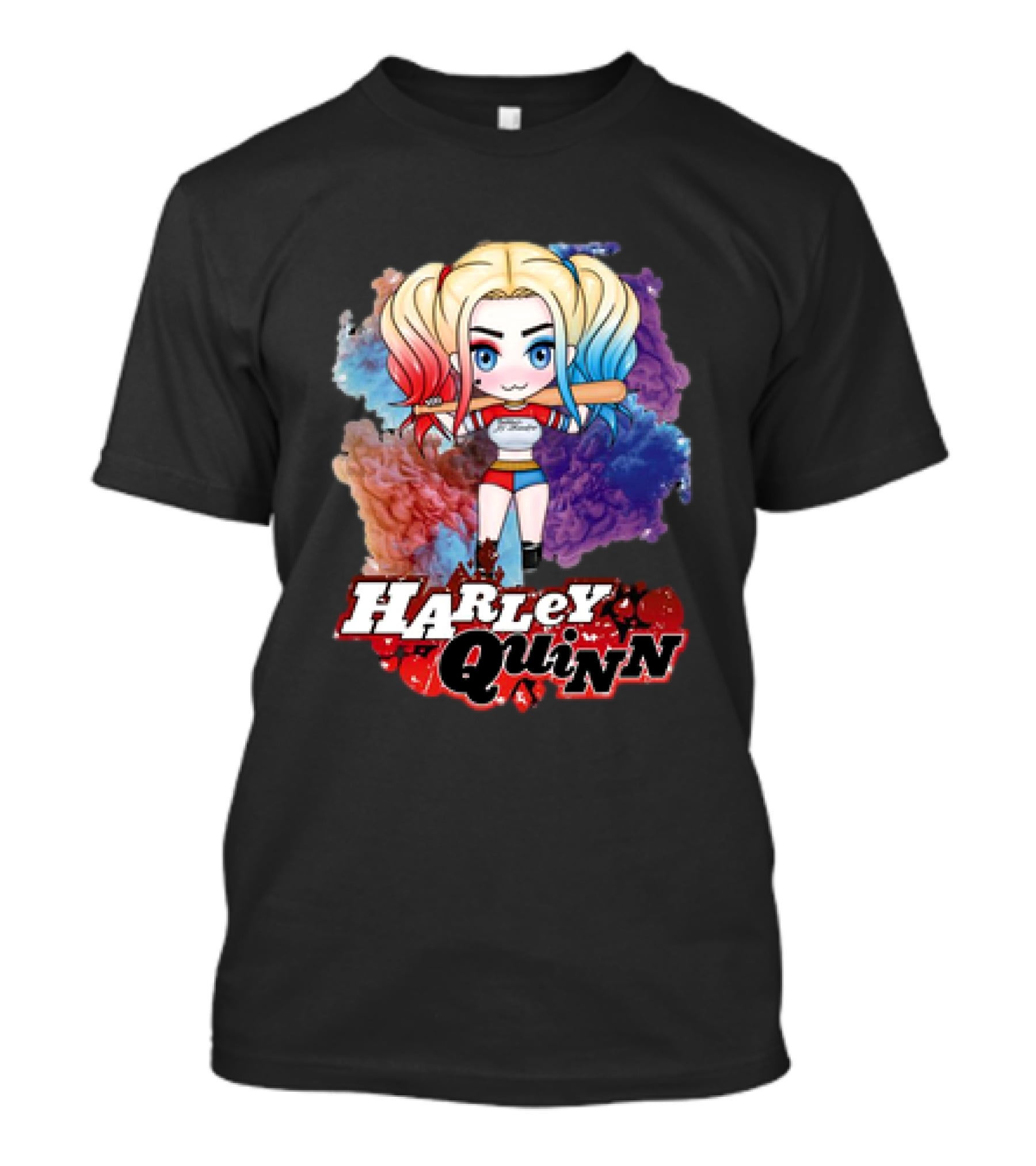 Harley Quinn Birds Of Prey Chibi Colorful Background T-Shirt