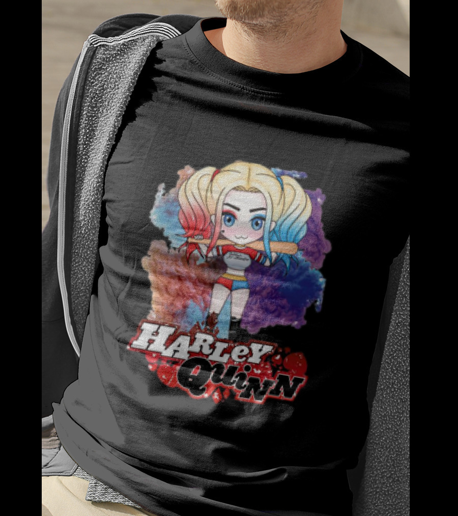 Harley Quinn Birds Of Prey Chibi Colorful Background T-Shirt