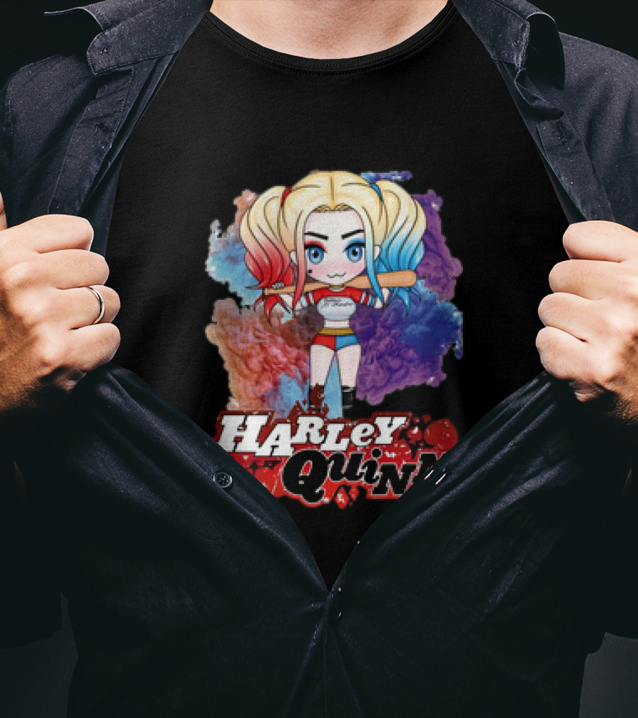 Harley Quinn Birds Of Prey Chibi Colorful Background T-Shirt