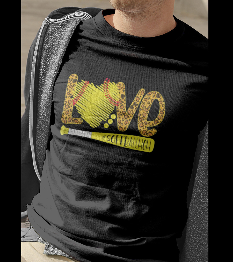 Love Leopard Softball Mom T-Shirt