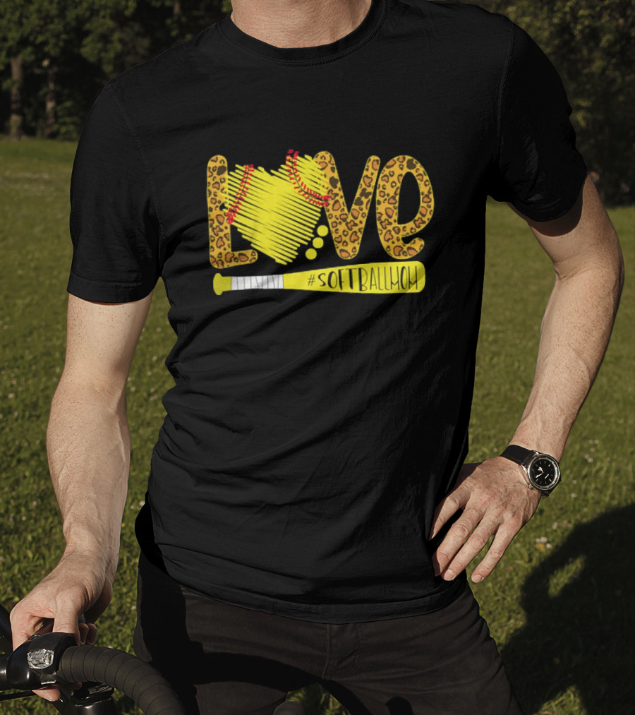 Love Leopard Softball Mom T-Shirt