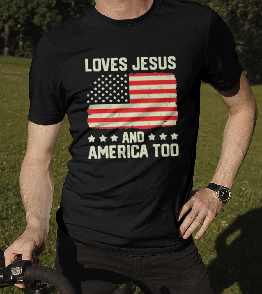 Loves Jesus And America Too Vintage Independence Day Flag T-Shirt