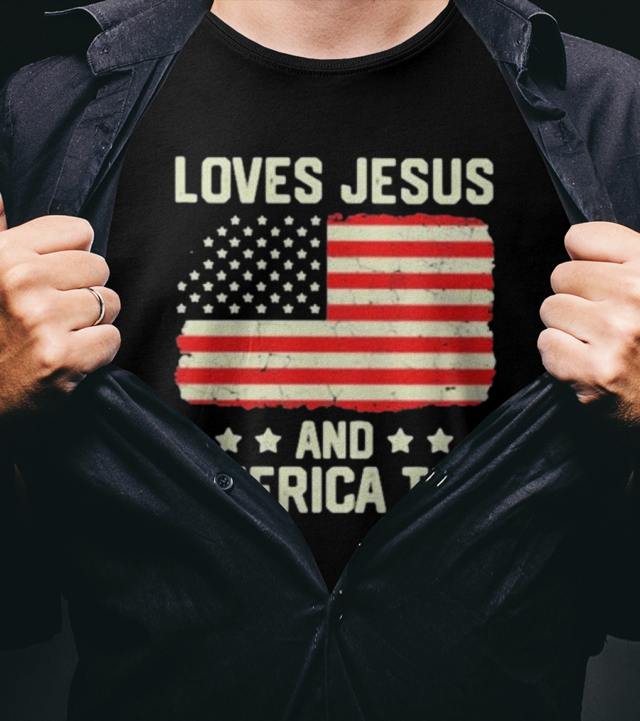 Loves Jesus And America Too Vintage Independence Day Flag T-Shirt