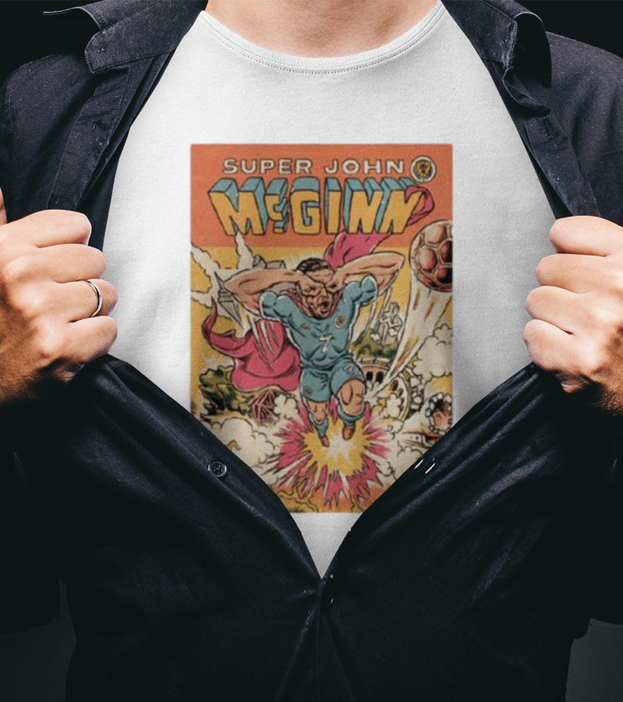 Super John McGinn Flying Hero Soccer Explosion Action Comic T-Shirt