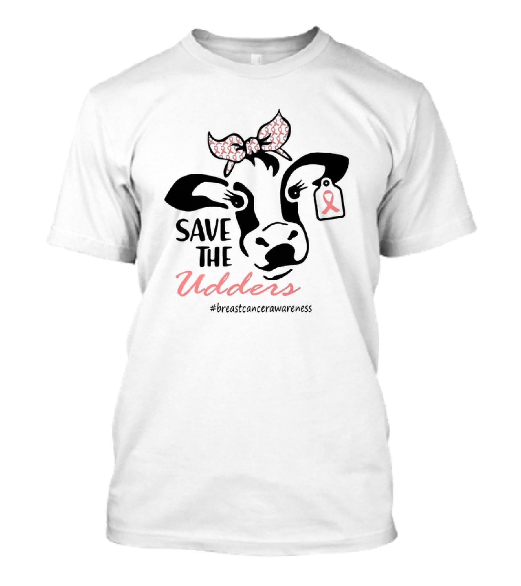 Cow Save The Udders Breast Cancer Awareness Ribbon Bow #breastcancerawareness T-Shirt