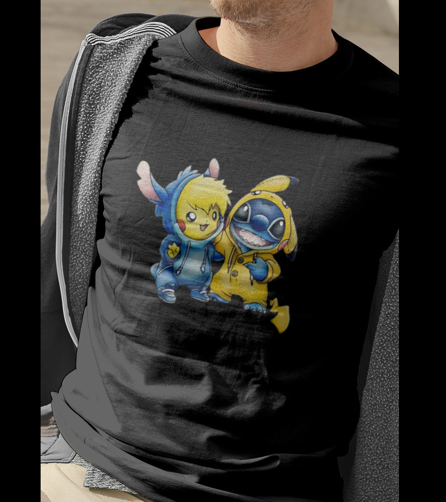 Disney Lilo Stitch Pikachu Pokemon Crossover Character T-Shirt