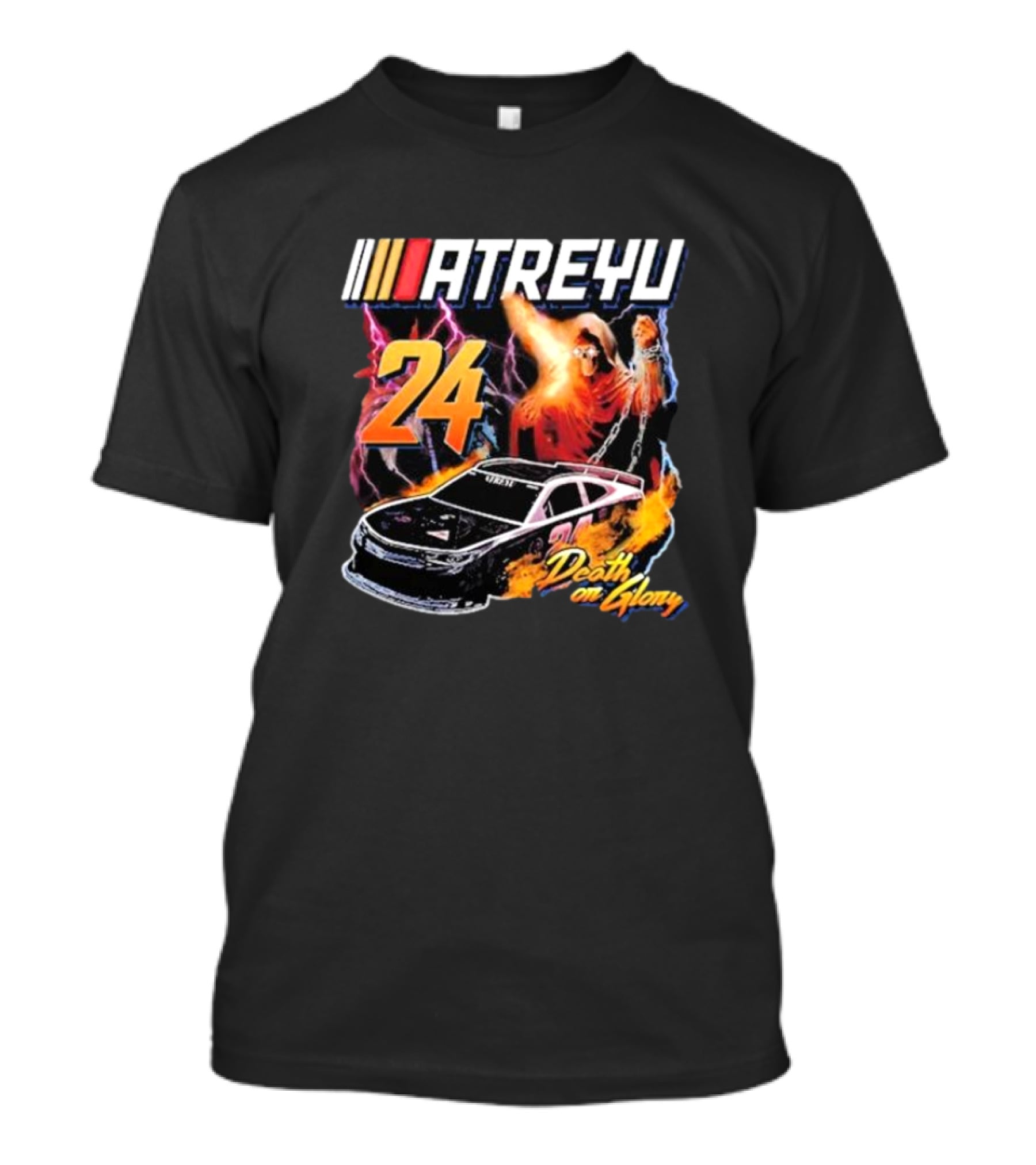 ATREYU 24 Death Or Glory Racing Theme With Flaming Car And Lightning Chains T-Shirt