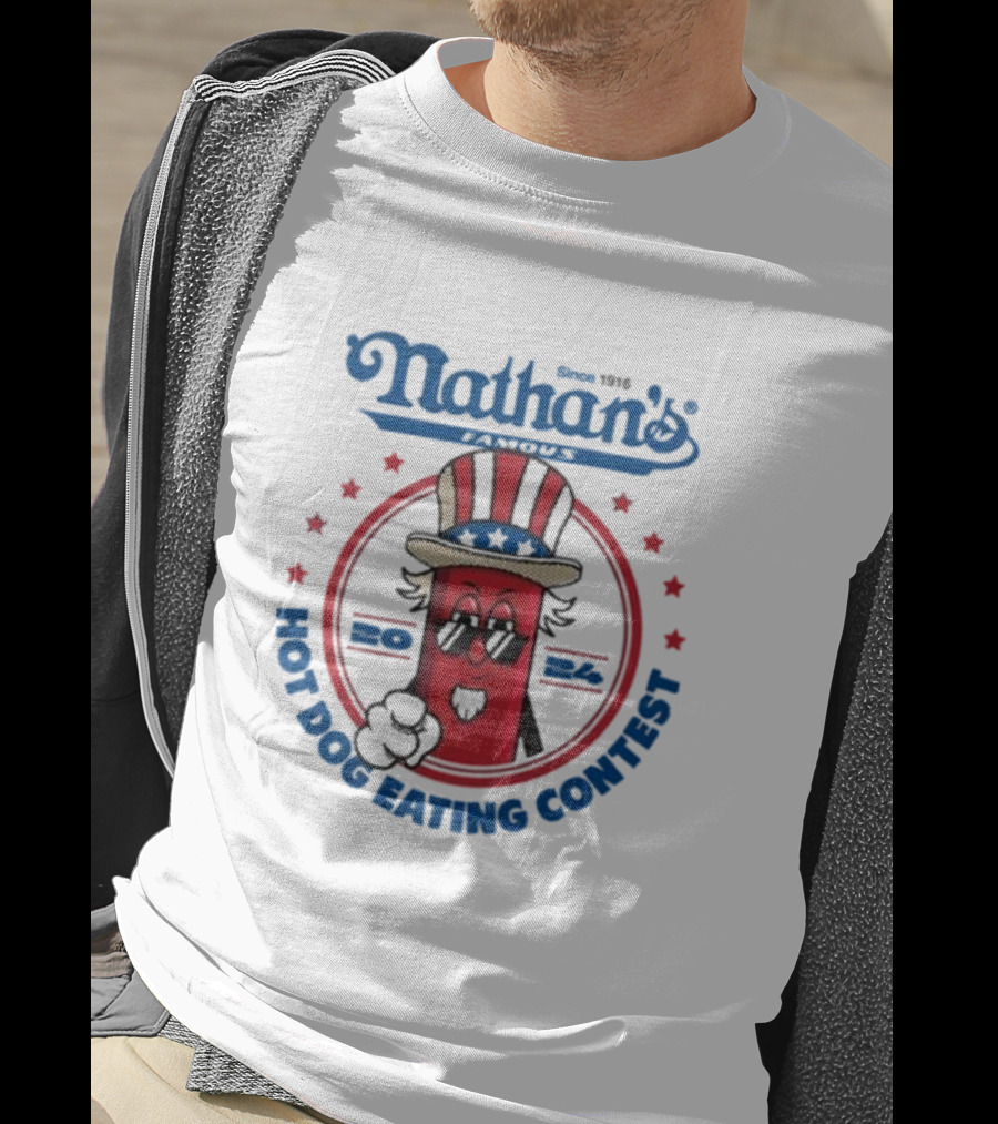 Nathan's Famous Hot Dog Eating Contest Uncle Sam Red Character T-Shirt