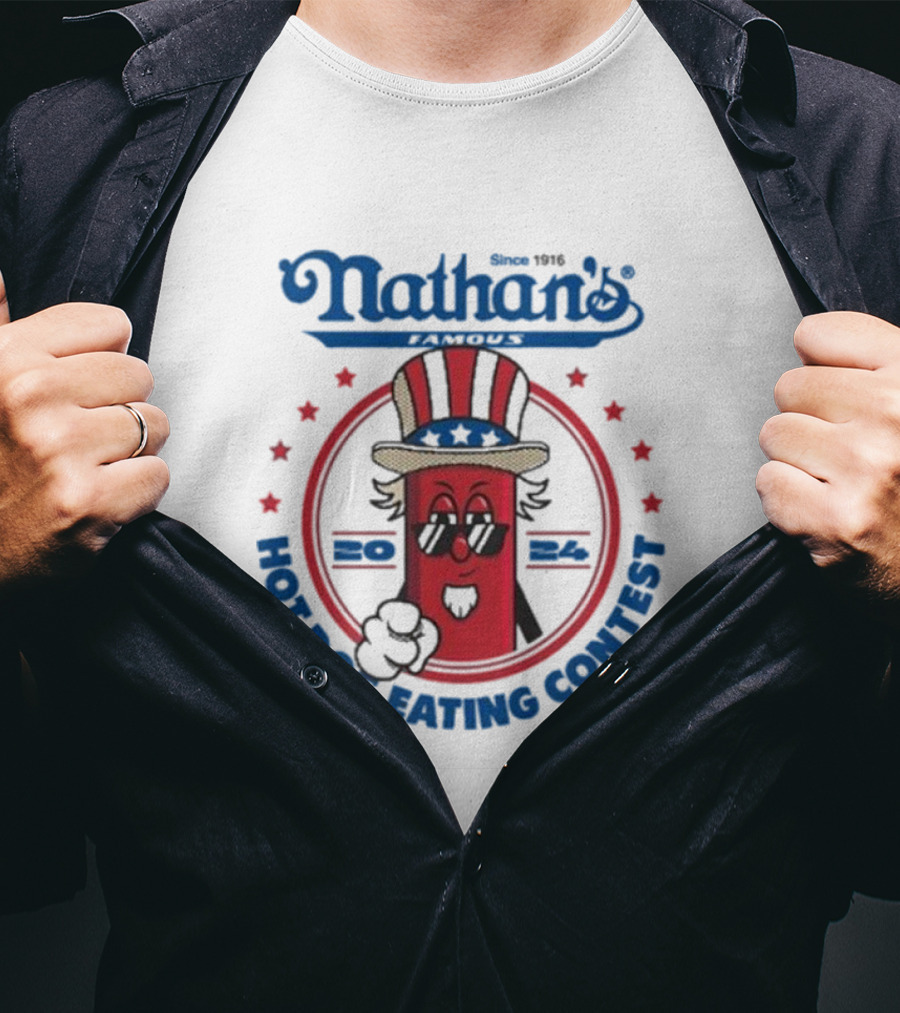 Nathan's Famous Hot Dog Eating Contest Uncle Sam Red Character T-Shirt
