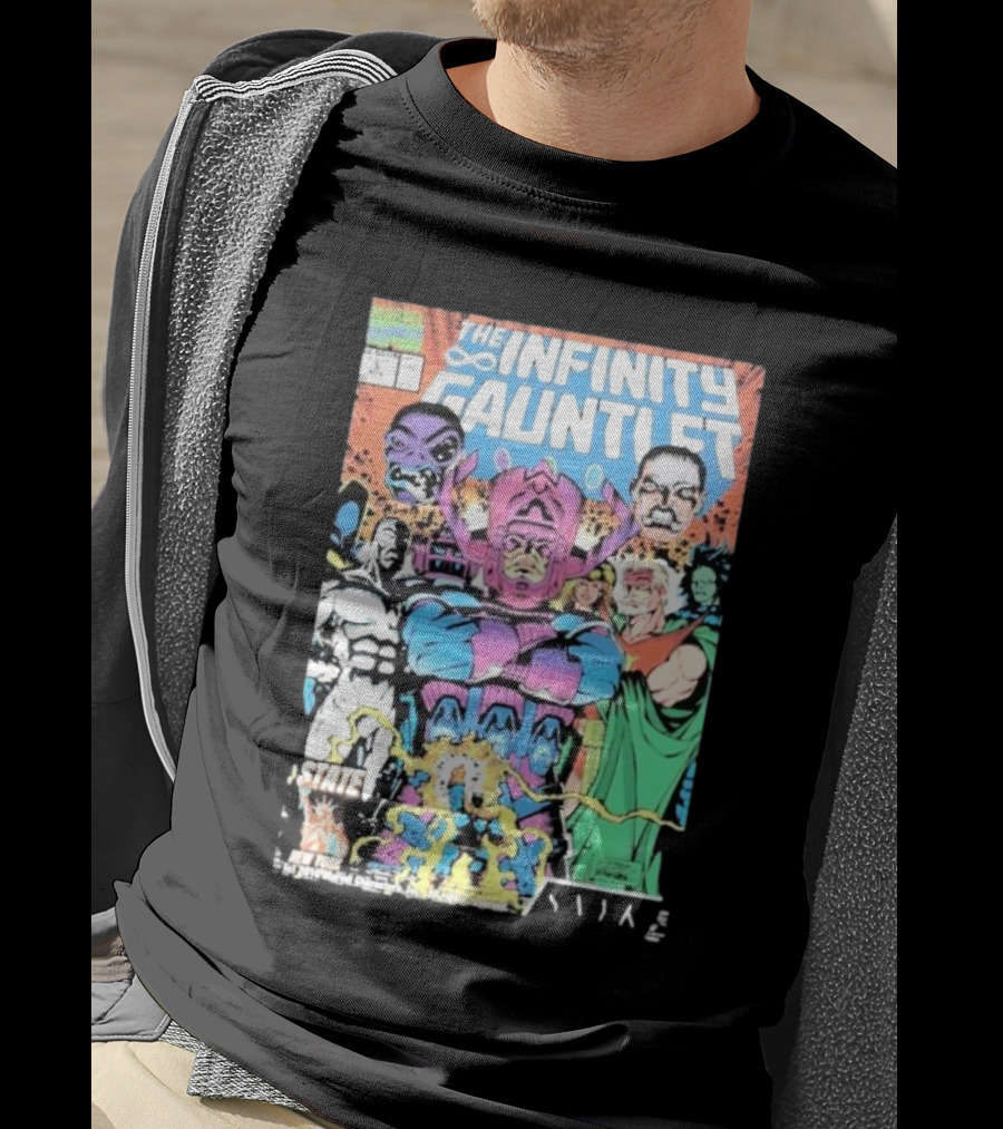 The Infinity Gauntlet Marvel Comics Cover Featuring Iconic Characters Galactus And Artistry T-Shirt