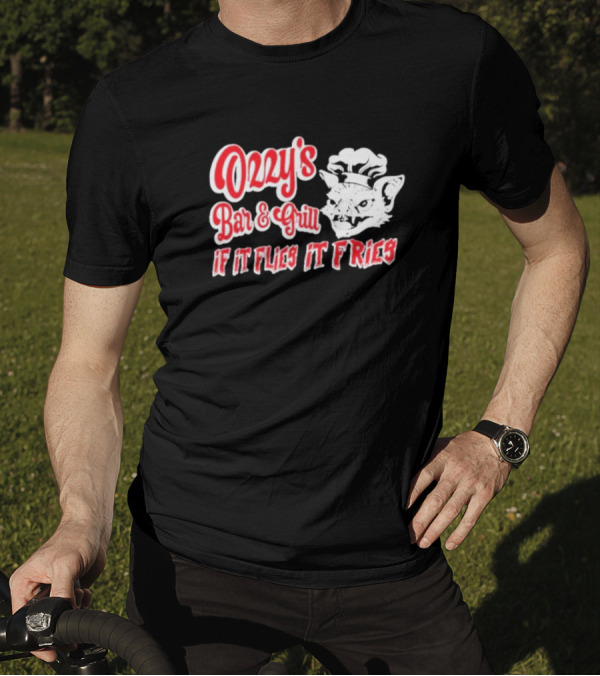 Ozzy's Bar And Grill If It Flies It Fries Cat Chef T-Shirt