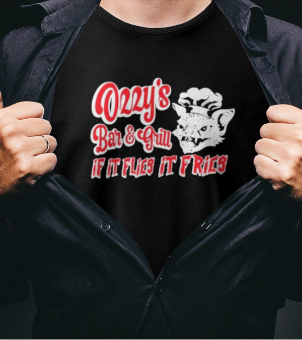 Ozzy's Bar And Grill If It Flies It Fries Cat Chef T-Shirt