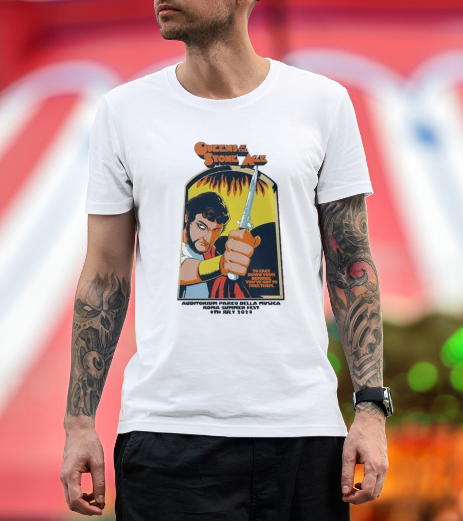 Queens Of The Stone Age Summer Festival 2024 Rome Auditorium Parco Della Musica Vintage Comic T-Shirt