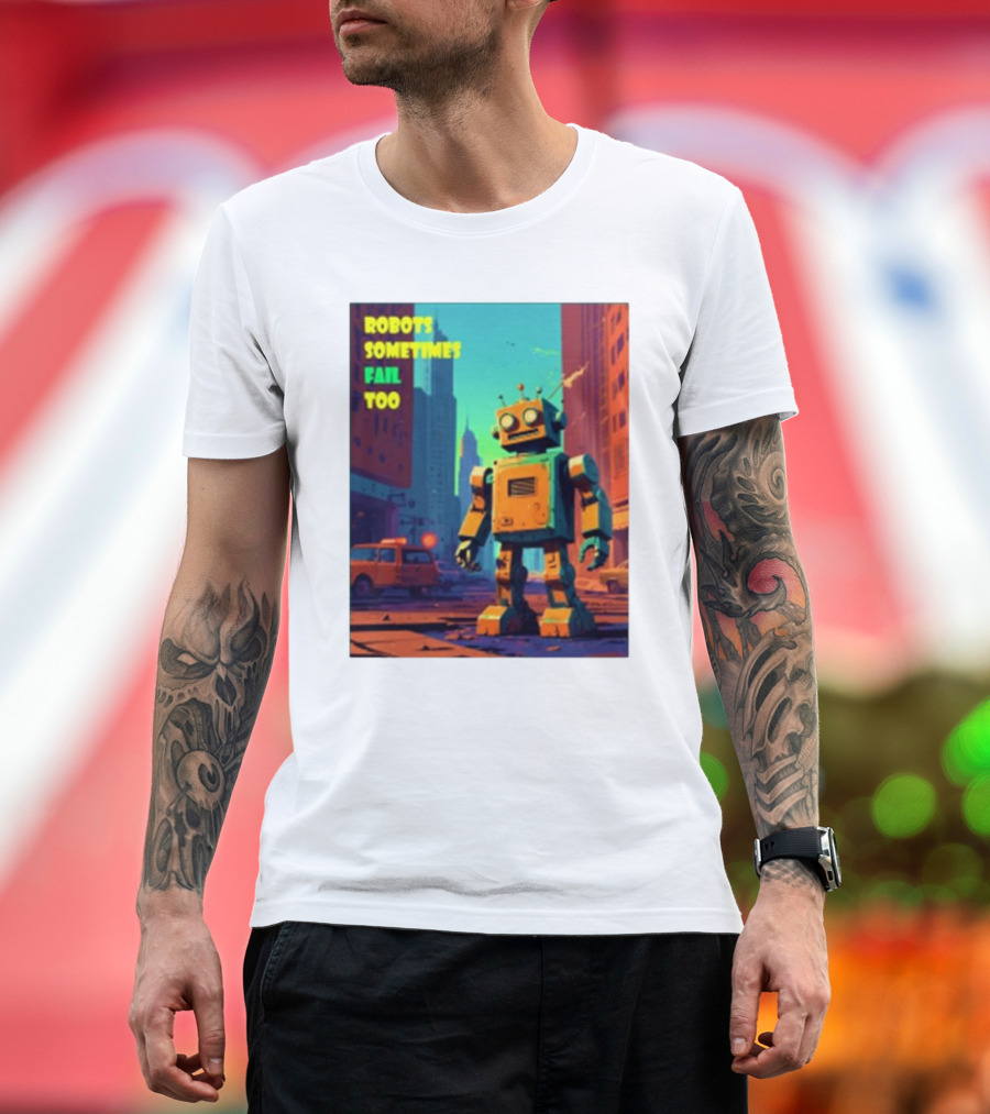 Robots Sometimes Fail Too Urban Cityscape Scene T-Shirt