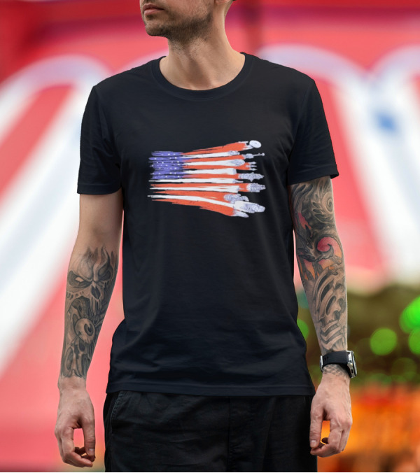 Premium T-Shirt: Sci-fi Spaceships Forming American Flag with Rebel T-Shirt Sci-fi Spaceships Forming American Flag with Rebel T-Shirt