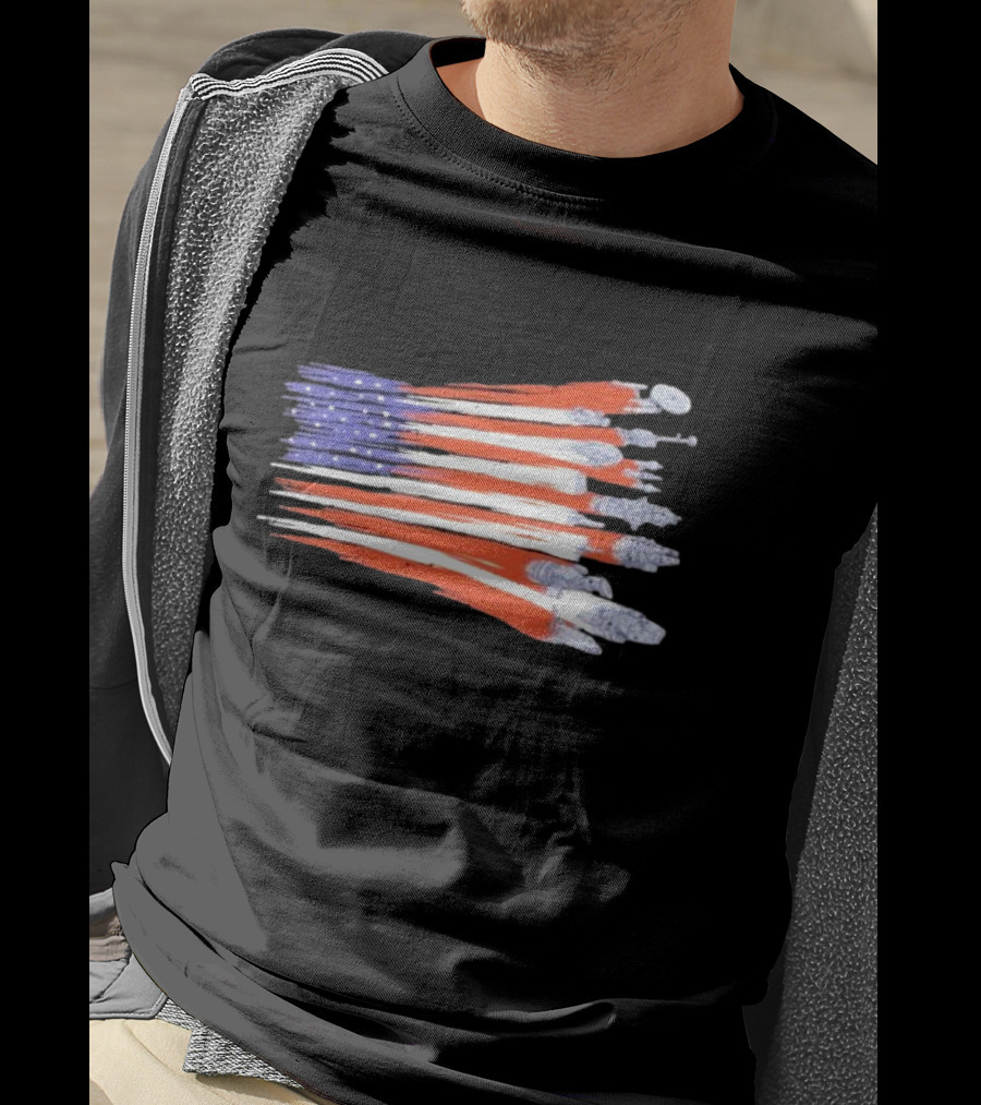 Sci-fi Spaceships Forming American Flag With Rebel T-Shirt