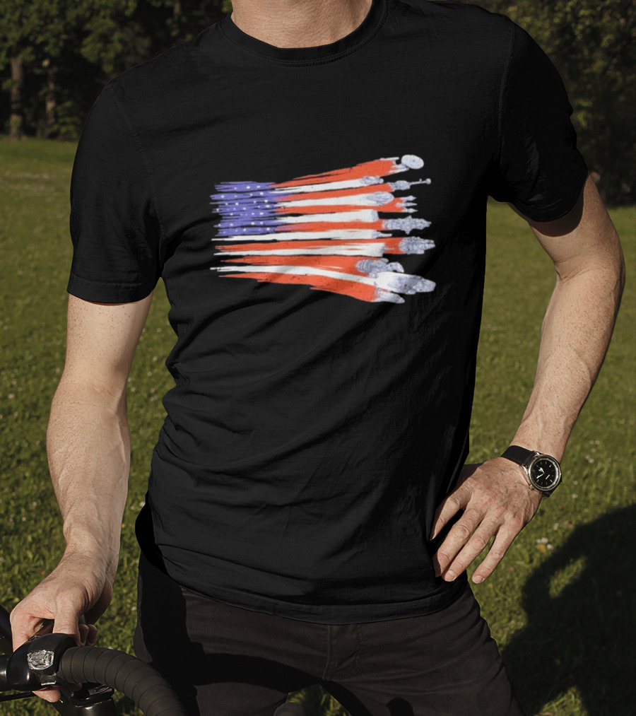 Sci-fi Spaceships Forming American Flag With Rebel T-Shirt