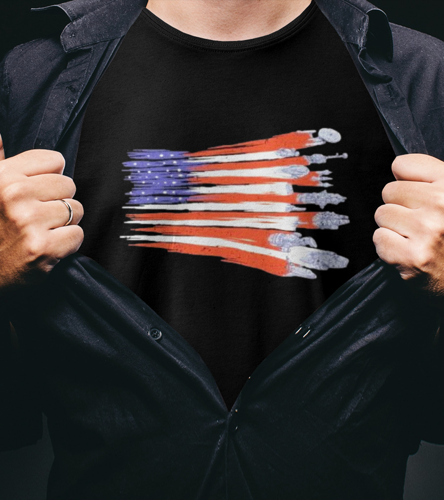 Sci-fi Spaceships Forming American Flag With Rebel T-Shirt