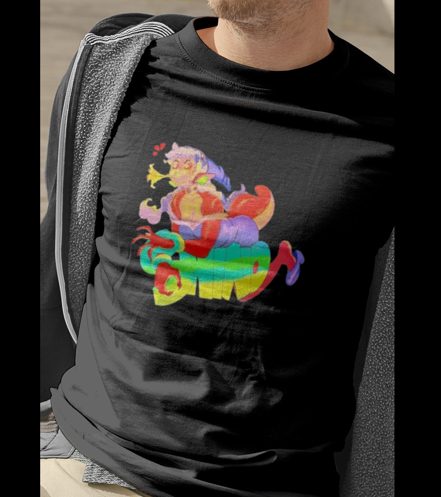 Shinto Decals Vibrant Dragon Monster Girl With Rainbow CHINO Text T-Shirt