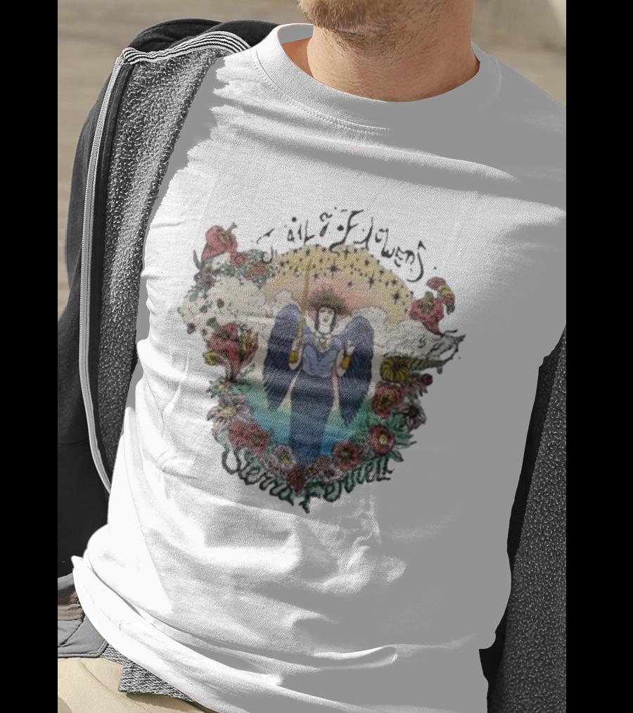 Sierra Ferrell Trail Of Flowers Angelic Winged Figure Surrounded By Floral Frame T-Shirt