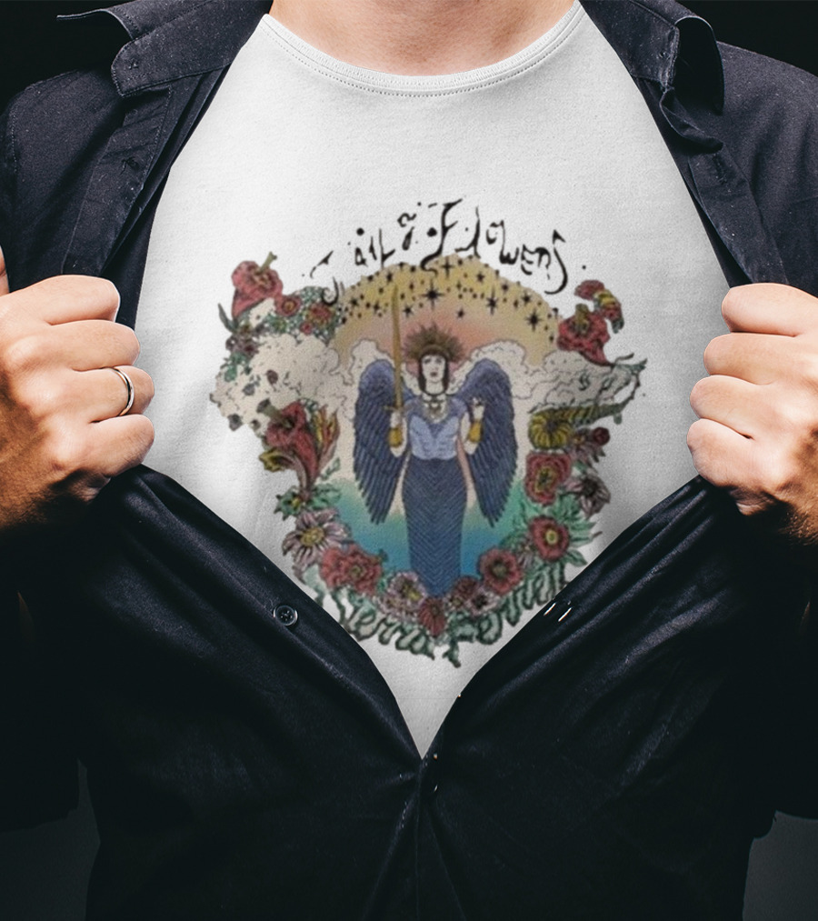 Sierra Ferrell Trail Of Flowers Angelic Winged Figure Surrounded By Floral Frame T-Shirt