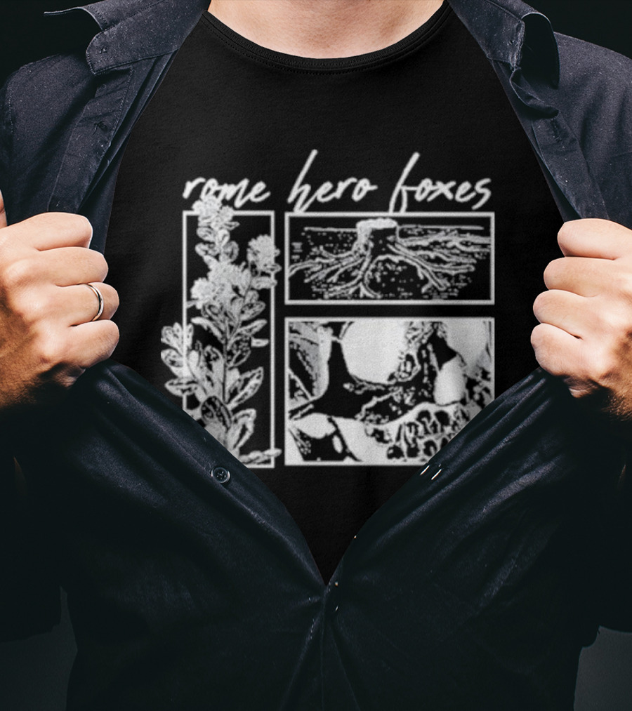 Rome Hero Foxes Floral And Skull Roots T-Shirt