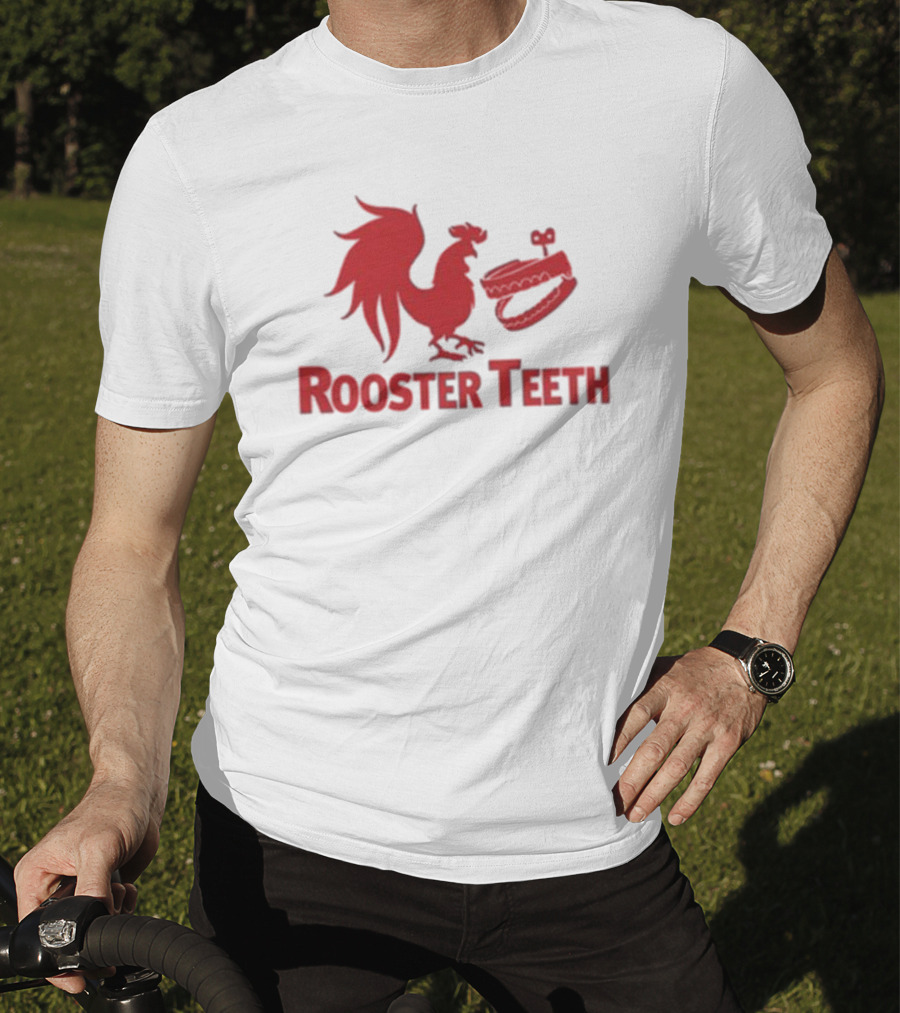 Rooster Teeth Red Rooster And Wind-Up Chattering Teeth T-Shirt